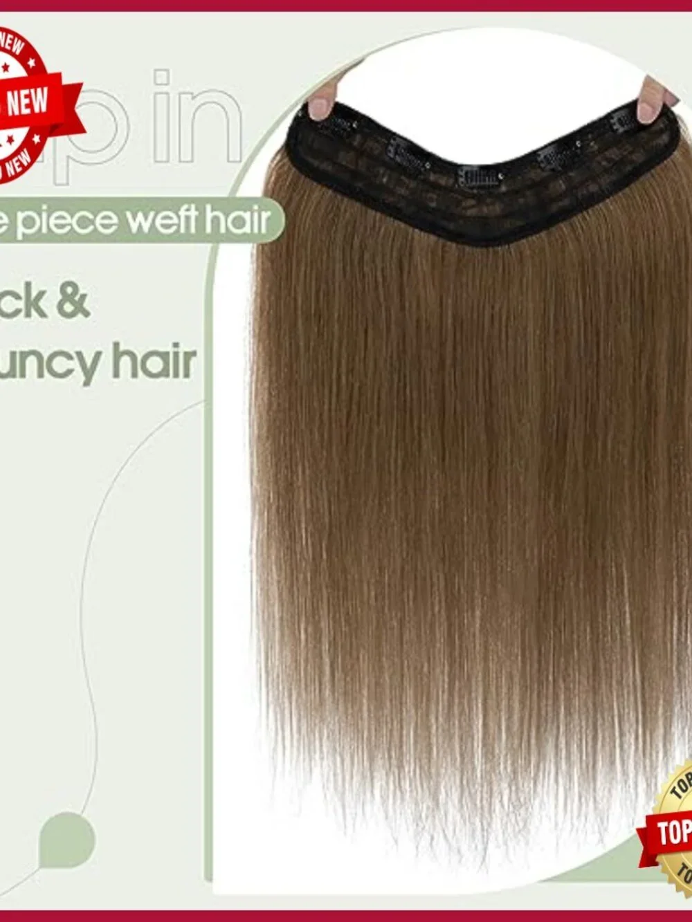 Human Hair Clip-In Extensions, 18 Inch V-Part Weft, 3/4 Full Head Volume
